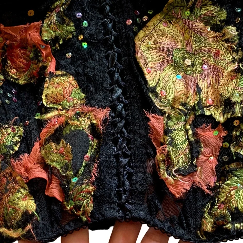 Vintage Alberto Makali Avant Garde Archival Lace Silk Apliqué Bustier Corset Top - Picture 9 of 14